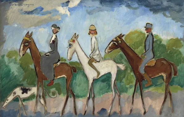 Oil, dog, canvas, horses, Kees van Dongen, Fauvism, Horse riding, Horseback riding