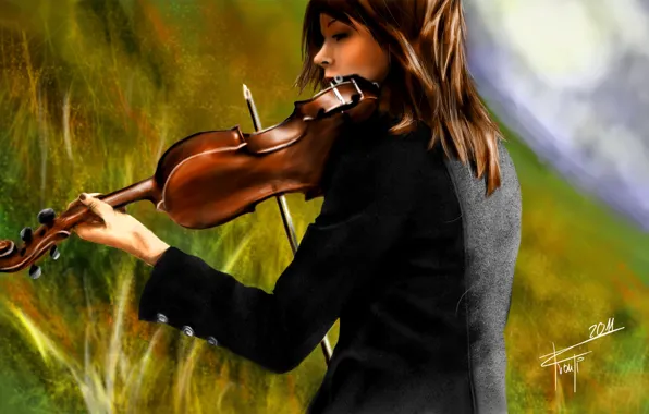 Picture violin, figure, painting, Lindsey Stirling