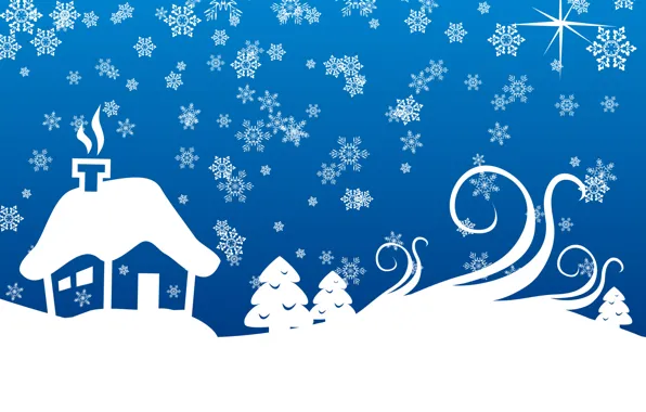Snowflakes, blue, house, new year