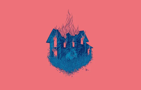 Picture face, fire, flame, witch, art, wooden house, the curse, Daria Golab