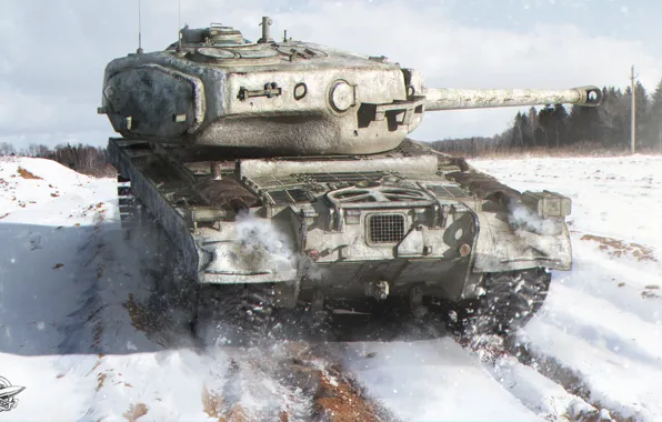 Wallpaper winter, field, forest, snow, tank, American, heavy