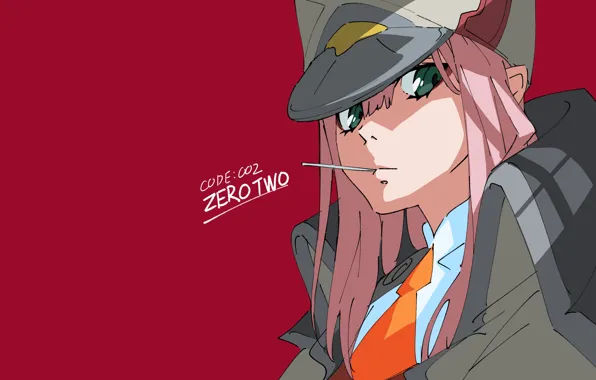Look, girl, cap, red background, 002, Darling In The Frankxx, Cute in France, Zero Two