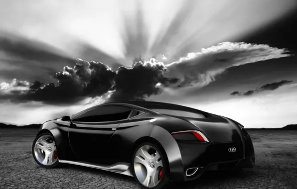 Picture clouds, light, black and white, AUDI