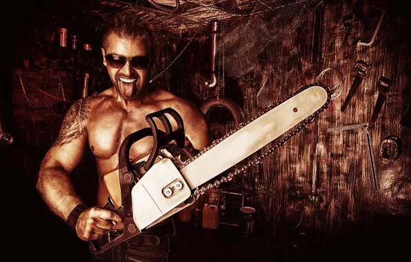 Language, glasses, instrumento, workshop, chainsaw