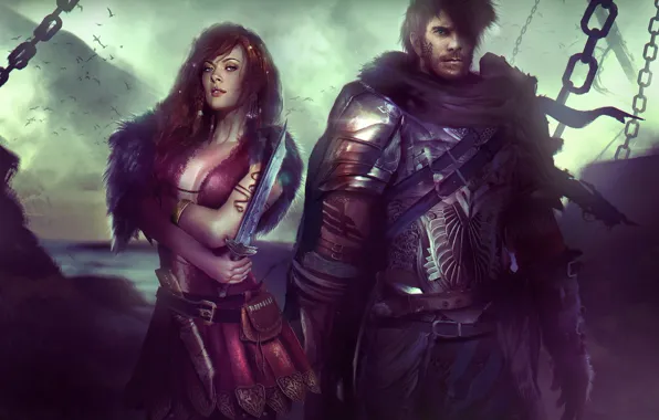 Girl, warrior, dagger, male, art, rpg, Dragon Age