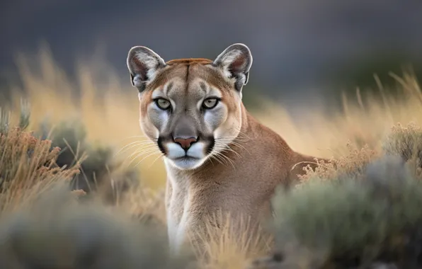 Look, portrait, Puma, digital art, AI art, neural network, the art of artificial intelligence