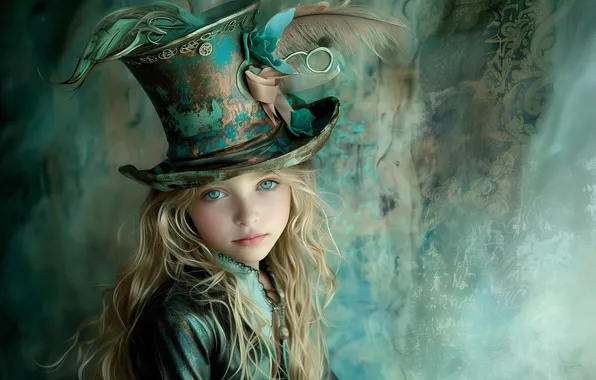 Picture look, face, portrait, hat, girl, AI art, neural network