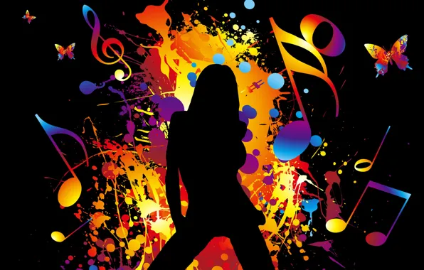 Picture color, girl, music, movement, dance, rainbow, music, sound