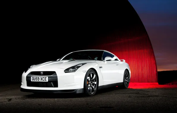 Nissan, white, GT-R, front