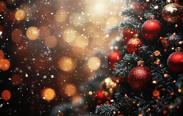 Balls, lights, lights, Christmas, red, New year, herringbone, needles