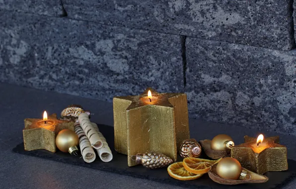 Picture gold, holiday, new year, candles, decor