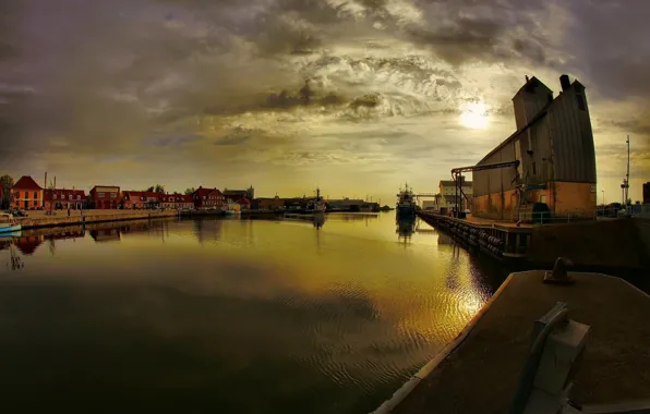 Picture clouds, landscape, sunset, river, Marina, home