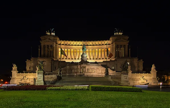 Night, lights, Rome, Italy, Piazza Venezia, The Vittoriano