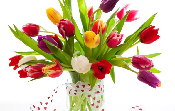 Picture bouquet, tape, tulips, vase