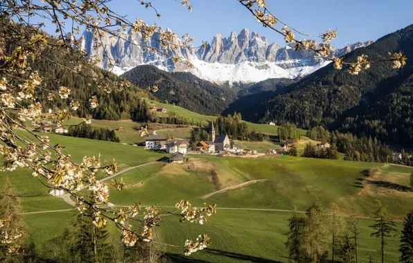 Mountains, spring, val di funes, Southtyrol