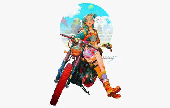 Girl, anime, motorcycle