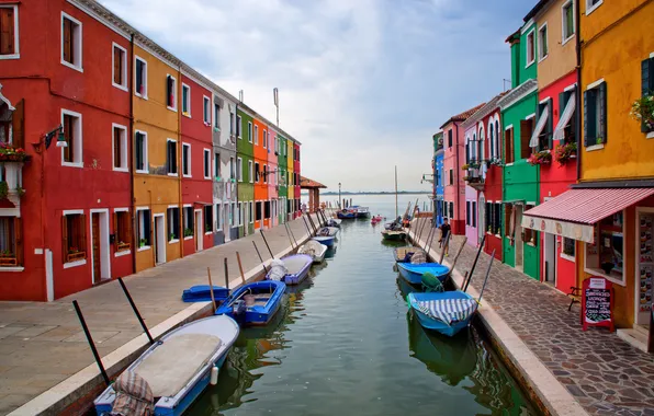 Home, boats, Italy, Venice, channel, Burano island