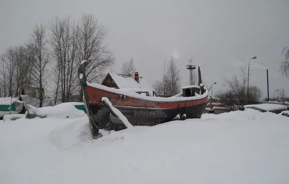 Winter, Barkas, Petrozavodsk, Lake Onega