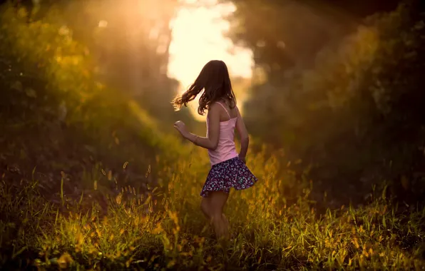 Picture grass, nature, girl, bokeh, child