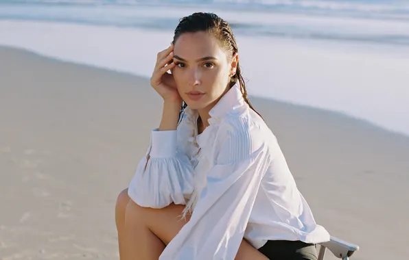Picture sea, look, girl, shore, actress, beauty, Gal Gadot