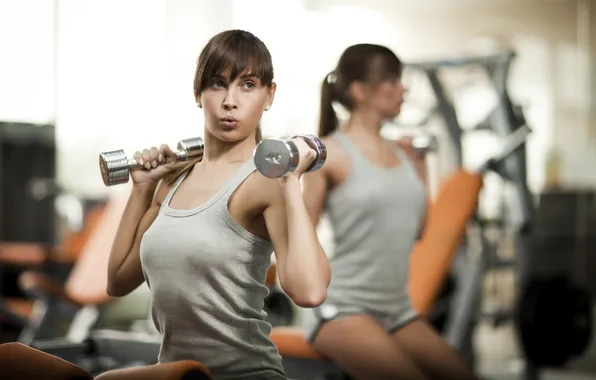 Figure, fitness, figure, hair, pose, dumbbells, workout, fitness