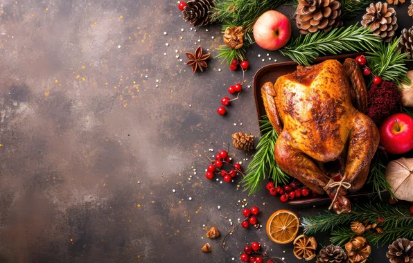 Berries, apples, meat, bumps, lemons, rosemary, fried chicken, chicken meat