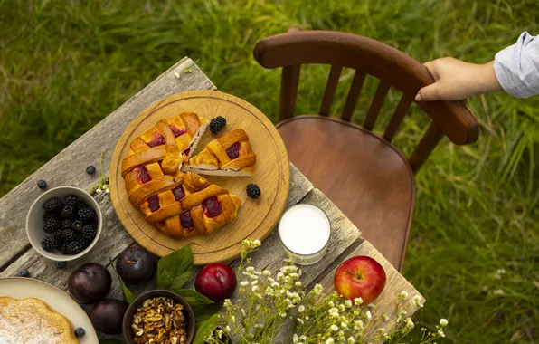 Summer, table, village, pie, chair, cottage
