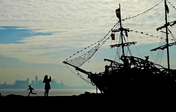 Ship, England, silhouette, port, Wallasey