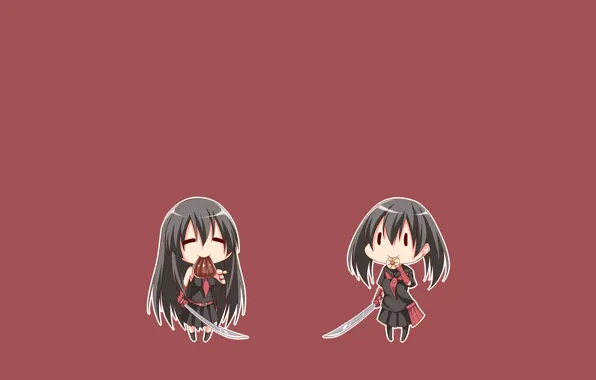 Minimalism, chibi, katana, jaegers, Akame, Akame ga kill, Kurome, akame GA kill