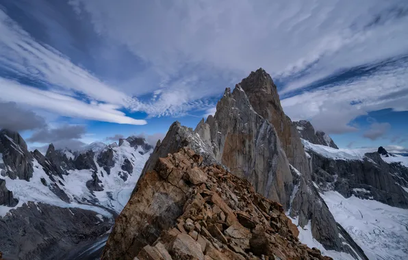 Clouds, Mountains, Rock, Argentina, Patagonia
