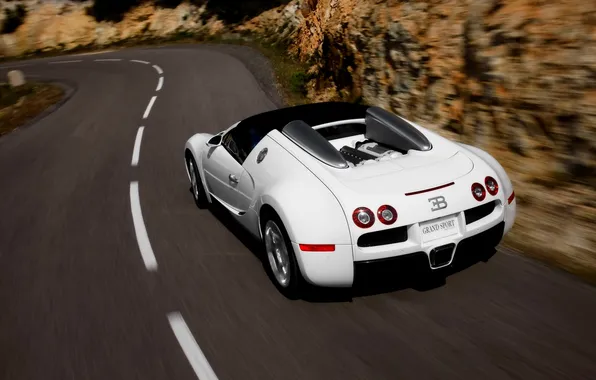 Road, White, Machine, Bugatti, Veyron, Sports car, In Motion