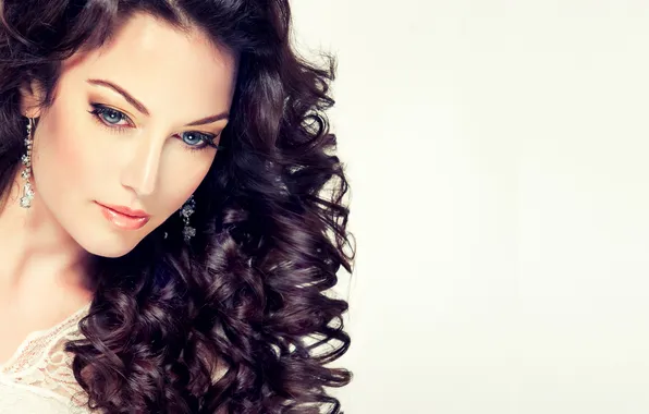 Look, girl, background, model, earrings, makeup, blue eyes, curls