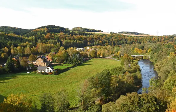 Forest, mountains, bridge, nature, the city, river, photo, home