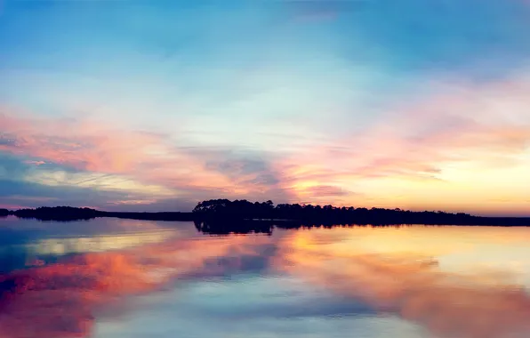 Water, sunset, lake, surface, shore