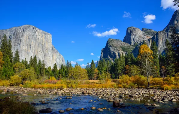 Autumn, forest, the sky, mountains, nature, Park, river, stones