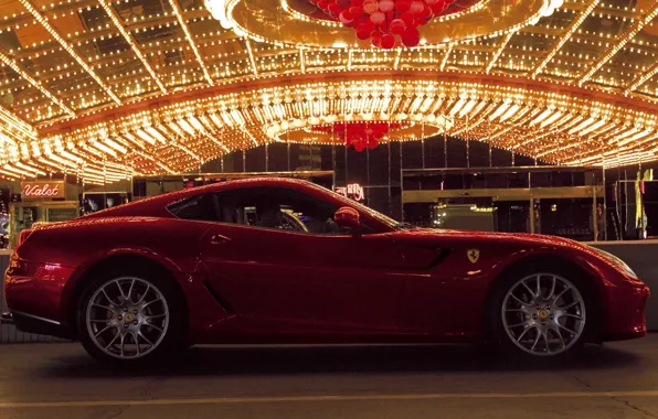 Picture lights, the evening, car, ferrari, red