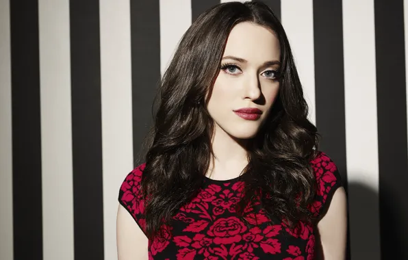 Strip, background, makeup, dress, actress, brunette, hairstyle, Kat Dennings
