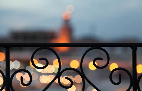 The city, lights, the evening, fence, balcony, bokeh, Morocco, Of Africa