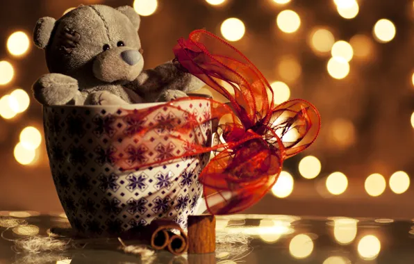 Picture holiday, bear, Cup, plush, ribbon