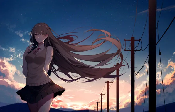 Picture girl, night, the wind, hair