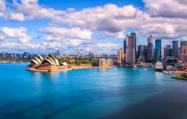 Water, building, skyscrapers, Australia, Sydney, Opera