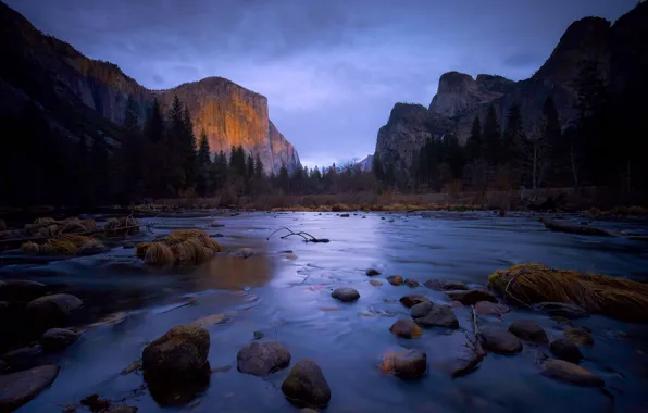 Picture forest, landscape, mountains, nature, stones, morning, valley, USA