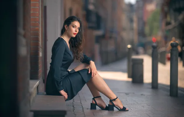 Girl, street, dress, legs, Caroline