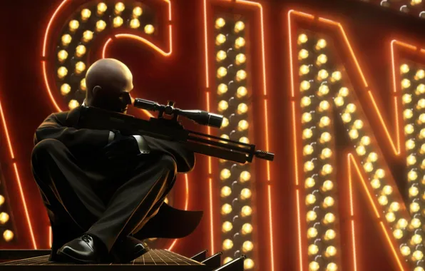 Picture roof, lights, weapons, height, male, Hitman, sign, rifle