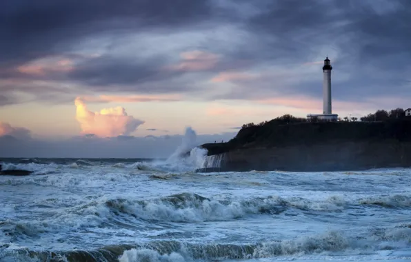 Sea, storm, France, lighthouse, France, Cape, The Bay of Biscay, Biarritz