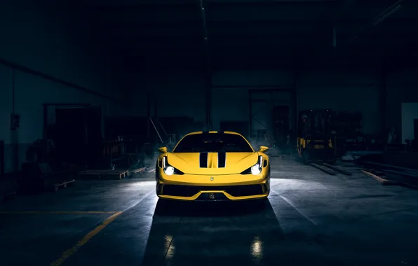 Dark, Light, Ferrari, 458, Front, Yellow, Supercar, Speciale