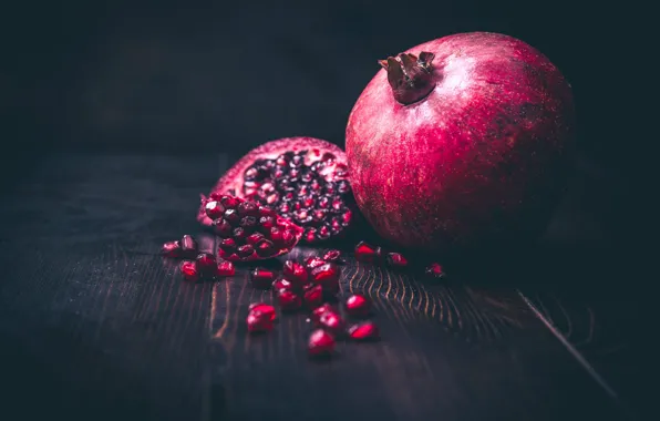 The dark background, Board, grain, fruit, grenades, garnet