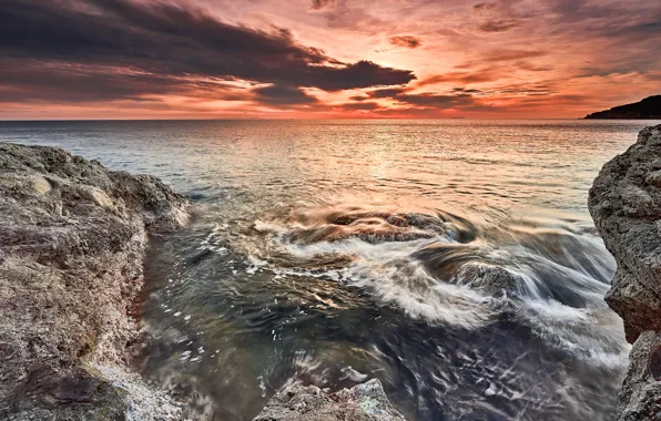 Sea, wave, the sky, clouds, landscape, sunset, clouds, nature