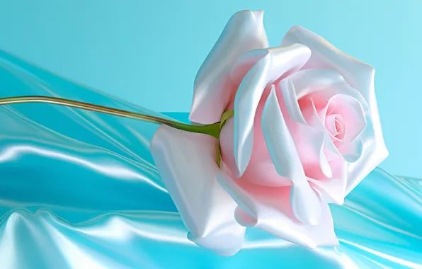Pink, rose, silk, blue background, AI art, neural network