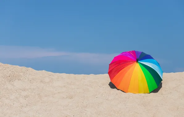 Sand, beach, summer, umbrella, colorful, rainbow, summer, beach